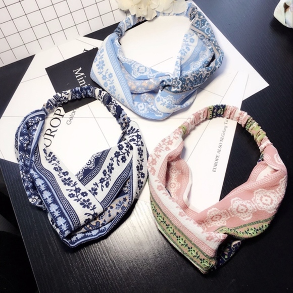 Vintage Boho floral Cross scarf hair head bandana - Picture 3 of 5